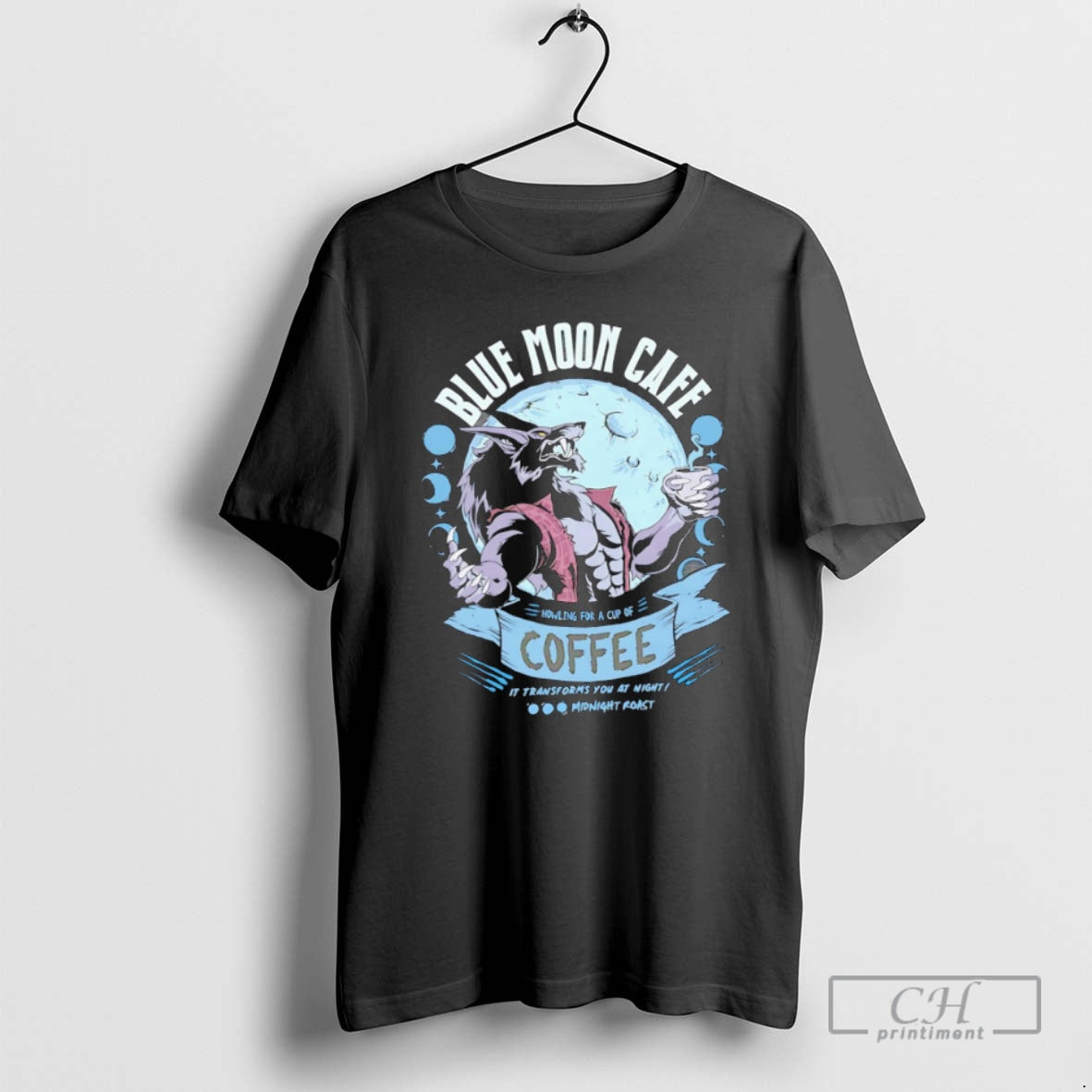 Classic Wolf Blue Moon Cafe Howling Cup Coffee Transforms You T-Shirts, Hoodie, Sweatshirt - T-Shirt, Sweatshirt, Hoodie