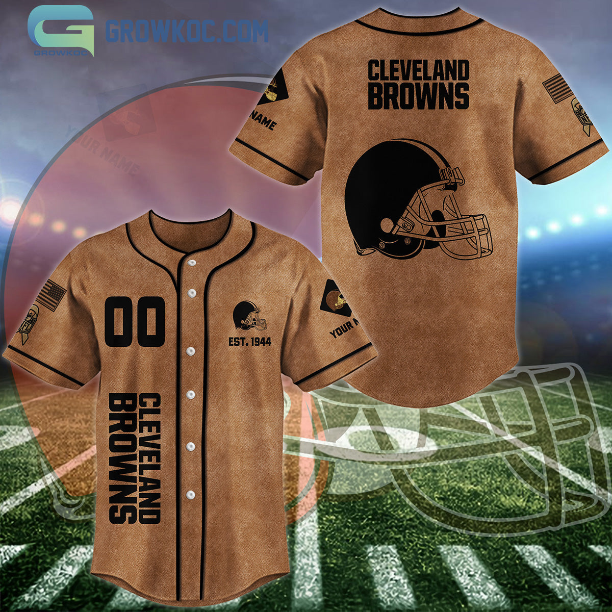 Cleveland Browns Brown American Flag Personalized Baseball Jersey Unisex T-shirt, Sweatshirt, Hoodie, Long Sleeve Tee - T-Shirt, Sweatshirt, Hoodie