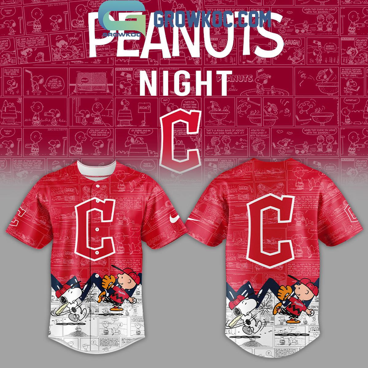 Cleveland Guardians Peanuts 75th Anniversary Baseball Jersey Unisex T-shirt, Sweatshirt, Hoodie, Long Sleeve Tee - T-Shirt, Sweatshirt, Hoodie