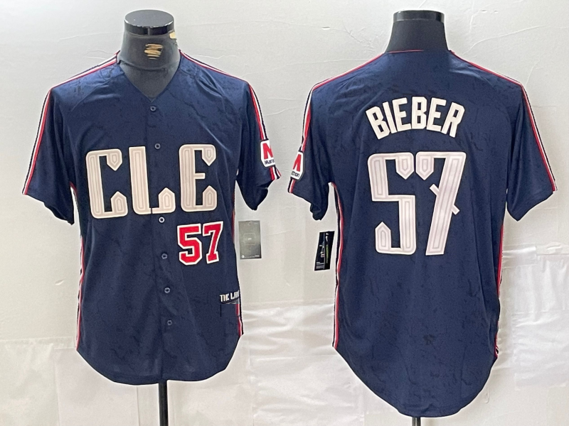 Cleveland Guardians #22 Shane Bieber Number Navy 2024 City Connect Limited Stitched Baseball Jerseys baseball jersey product view 1