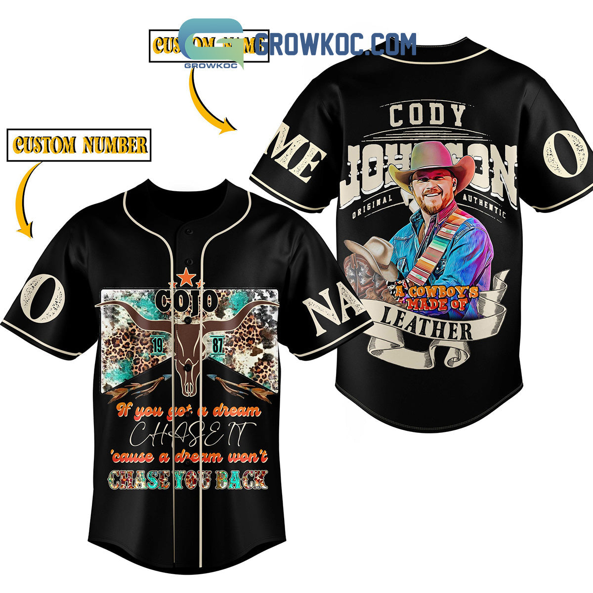 Cody Johnson Made Of Leather Personalized Baseball Jersey Unisex T-shirt, Sweatshirt, Hoodie, Long Sleeve Tee - T-Shirt, Sweatshirt, Hoodie