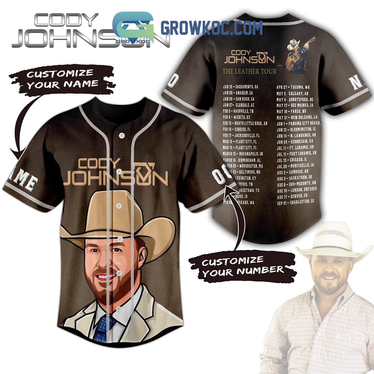 Cody Johnson The Leather Tour Personalized Baseball Jersey Unisex T-shirt, Sweatshirt, Hoodie, Long Sleeve Tee - T-Shirt, Sweatshirt, Hoodie