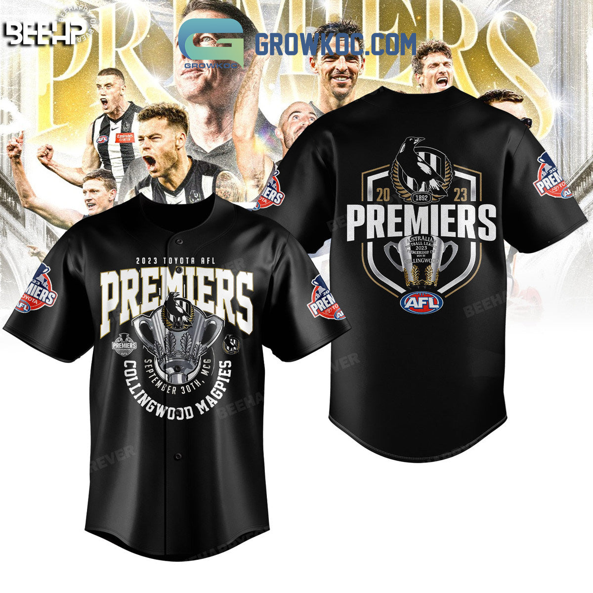 Collingwood Magpies AFL 2023 Premiers Baseball Jersey Unisex T-shirt, Sweatshirt, Hoodie, Long Sleeve Tee - T-Shirt, Sweatshirt, Hoodie