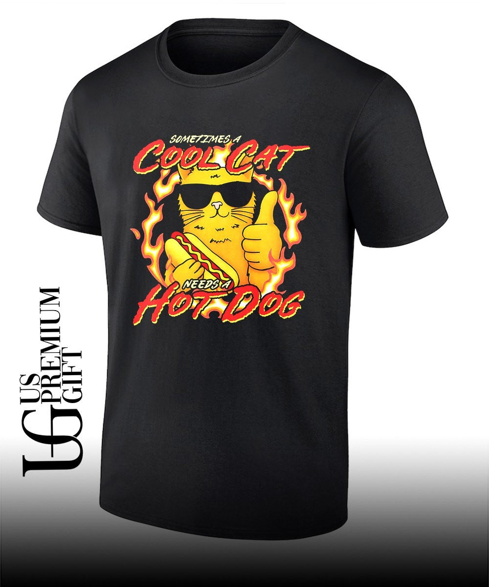 Cool Cat Needs a Hot Dog shirt Unisex T-shirt, Sweatshirt, Hoodie, Long Sleeve Tee - T-Shirt, Sweatshirt, Hoodie