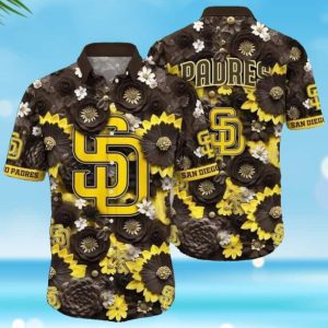 Cool Yellow Flowers Pattern MLB San Diego Padres Hawaiian Shirt - Padres Hawaiian Shirt Unisex T-shirt, Sweatshirt, Hoodie, Long Sleeve Tee - T-Shirt, Sweatshirt, Hoodie