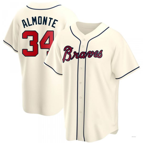 Atlanta Braves #34 Abafckm Almonte Cream Alternate Jersey Stitches Baseball Jerseys baseball jersey product view 1