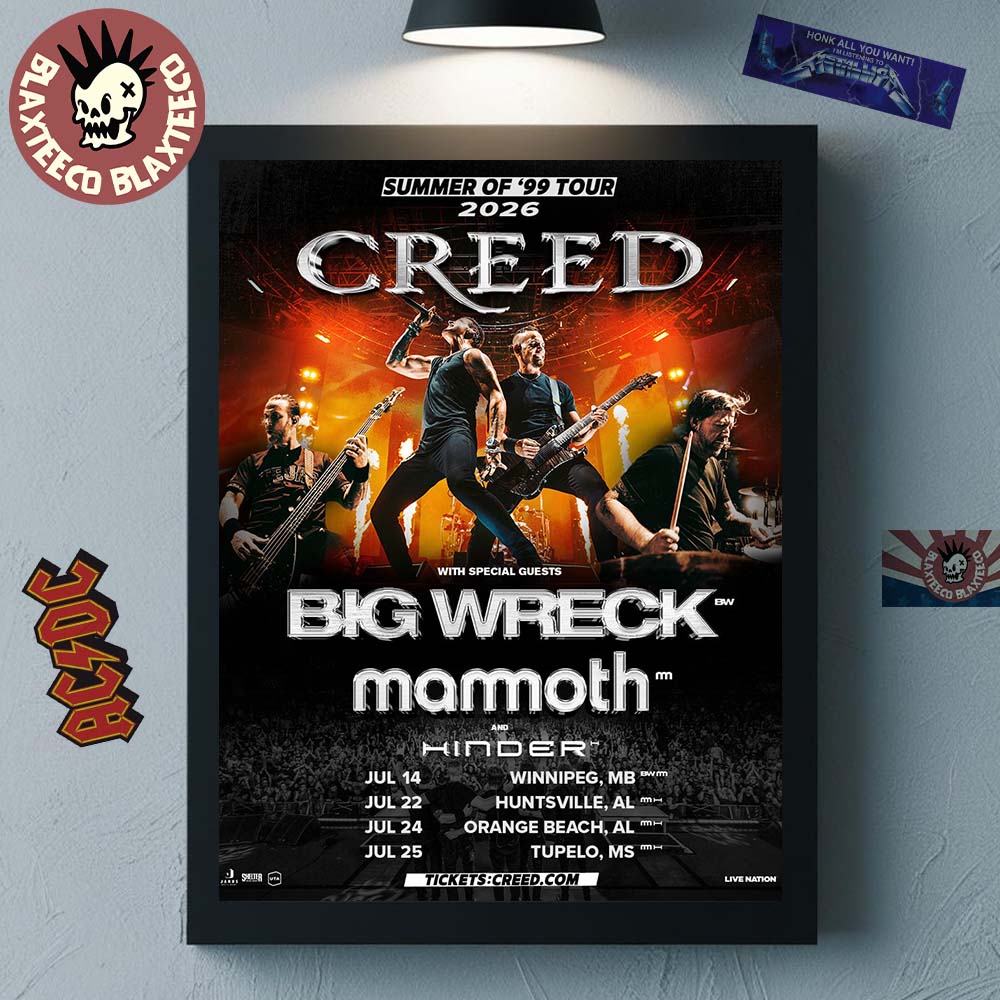 Creed Summer Of 99 Tour 2026 July Run Shows Schedule Dates Home Decor Poster Canvas Unisex T-shirt, Sweatshirt, Hoodie, Long Sleeve Tee - T-Shirt, Sweatshirt, Hoodie