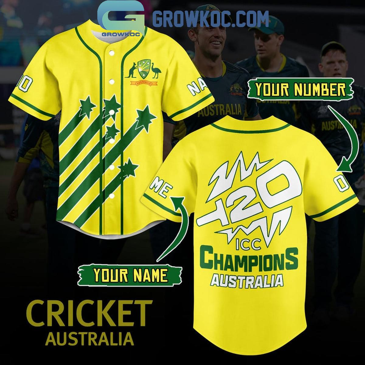 Cricket Australia ICC Champions Personalized Baseball Jersey Unisex T-shirt, Sweatshirt, Hoodie, Long Sleeve Tee - T-Shirt, Sweatshirt, Hoodie