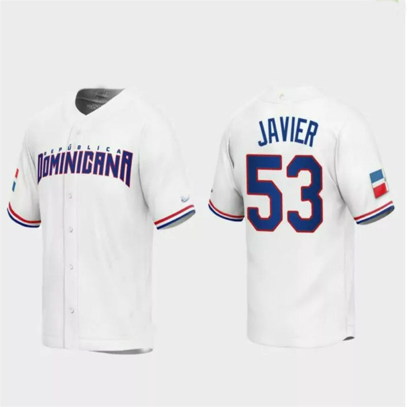 #53 Cristian Javier Dominican Republic Baseball 2023 World Baseball Classic Replica Jersey ¨C White Stitches Baseball Jerseys baseball jersey product view 1