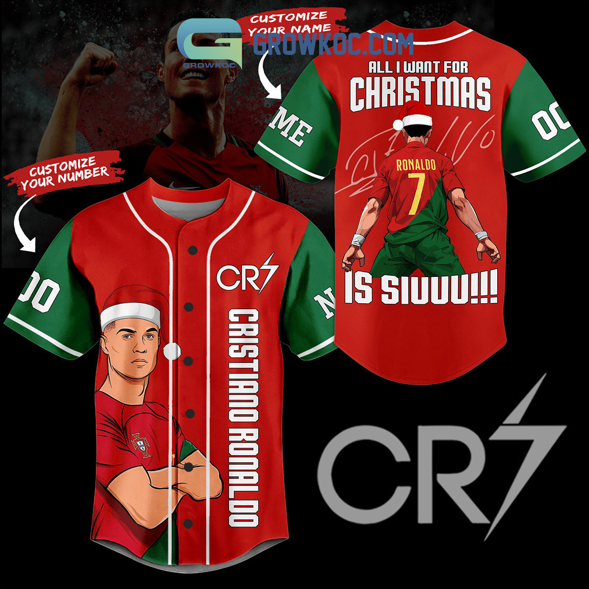 Cristiano Ronaldo CR7 Portugal Christmas Personalized Baseball Jersey Unisex T-shirt, Sweatshirt, Hoodie, Long Sleeve Tee - T-Shirt, Sweatshirt, Hoodie