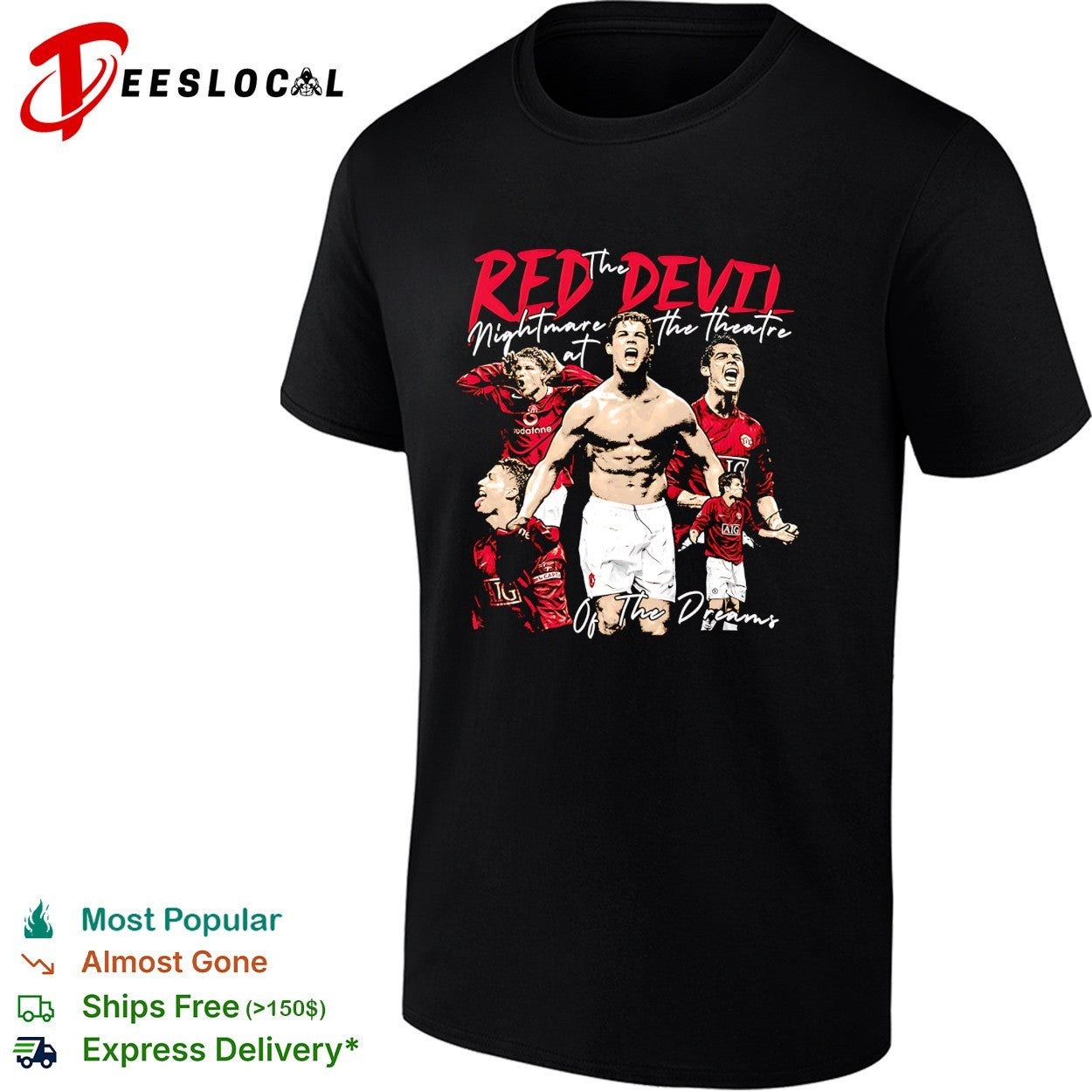 Cristiano Ronaldo Manchester United red devil nightmare at the theatre of dreams portrait shirt - T-Shirt, Sweatshirt, Hoodie