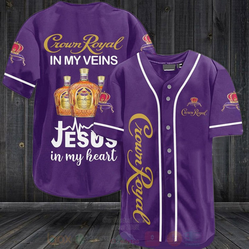 FASHION Crown Royal In My Veins Jesus Is My Heart Baseball Jerseys Botton Shirt Unisex T-shirt, Sweatshirt, Hoodie, Long Sleeve Tee - T-Shirt, Sweatshirt, Hoodie