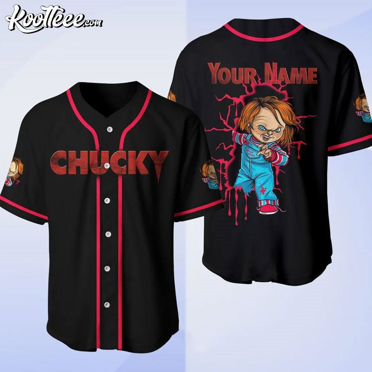 Custom Chucky Childs Play Horror Movie Baseball Jersey Unisex T-shirt, Sweatshirt, Hoodie, Long Sleeve Tee - T-Shirt, Sweatshirt, Hoodie