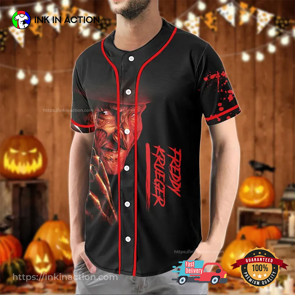 Custom Freddy Krueger Halloween Movie Baseball Jersey Unisex T-shirt, Sweatshirt, Hoodie, Long Sleeve Tee - T-Shirt, Sweatshirt, Hoodie