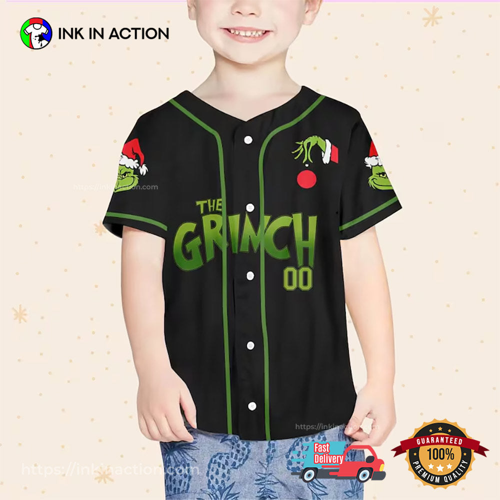 Custom Grinch Christmas Baseball Jersey Unisex T-shirt, Sweatshirt, Hoodie, Long Sleeve Tee - T-Shirt, Sweatshirt, Hoodie