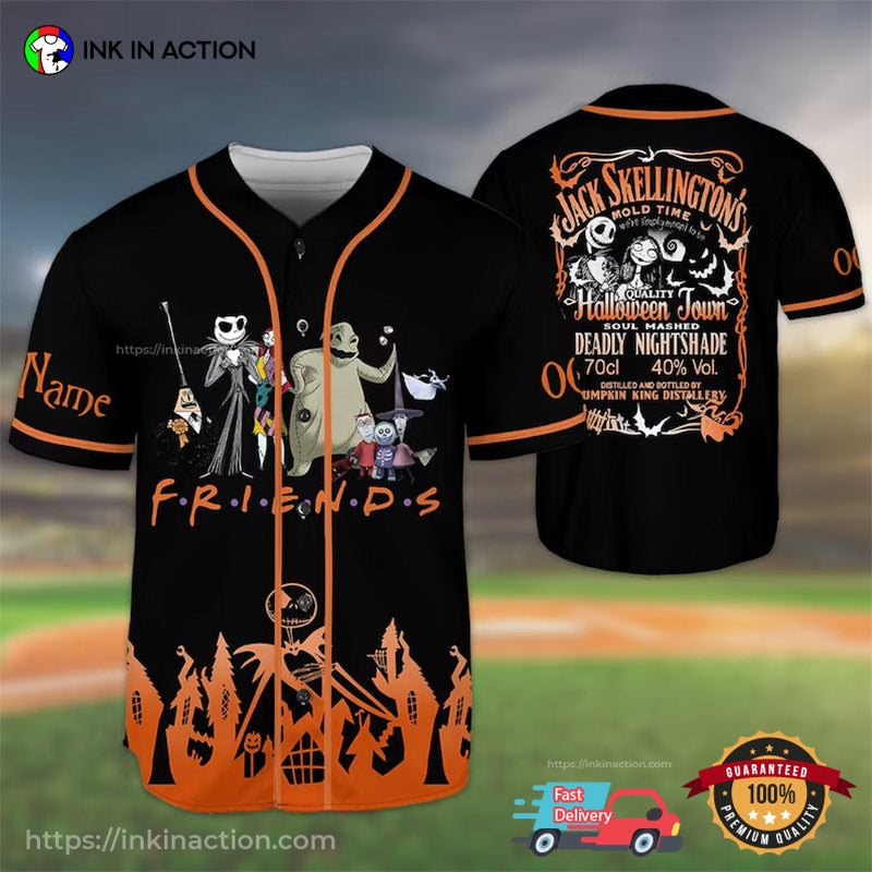 Custom Halloween Jack Skellington And Friends Baseball Jersey Unisex T-shirt, Sweatshirt, Hoodie, Long Sleeve Tee - T-Shirt, Sweatshirt, Hoodie