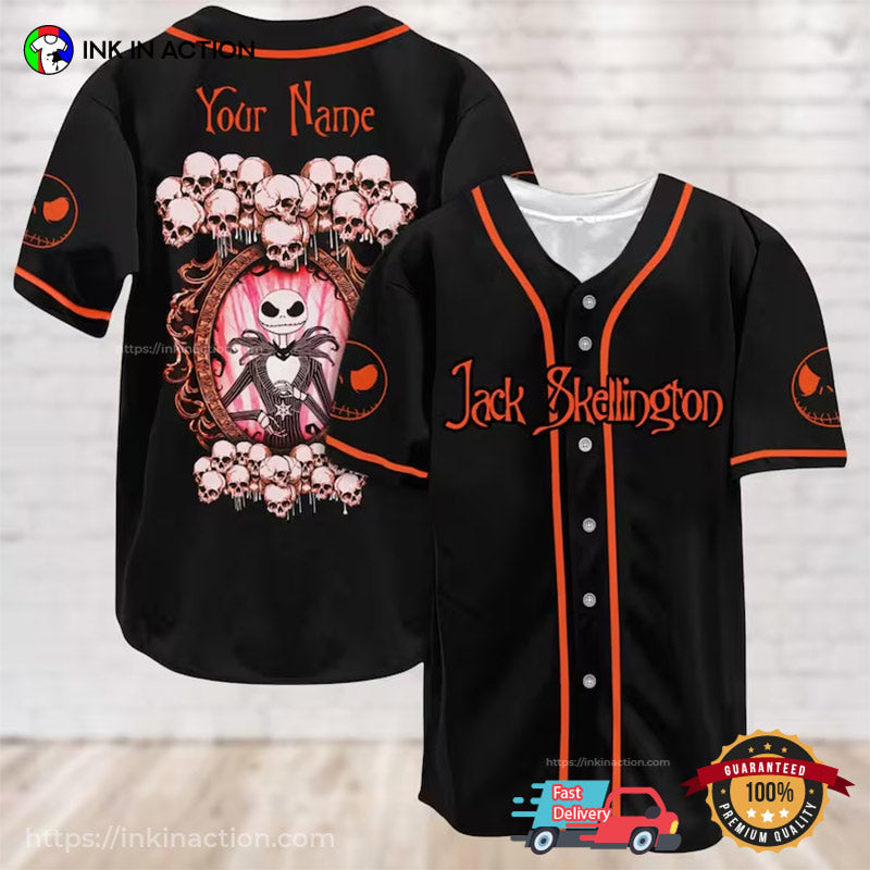 Custom Halloween Jack Skellington Baseball Jersey Unisex T-shirt, Sweatshirt, Hoodie, Long Sleeve Tee - T-Shirt, Sweatshirt, Hoodie