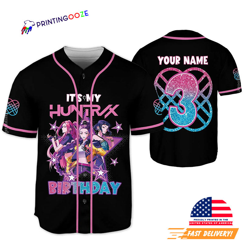 Custom Its My Huntrix Birthday KPOP Demon Hunters Baseball Jersey Unisex T-shirt, Sweatshirt, Hoodie, Long Sleeve Tee - T-Shirt, Sweatshirt, Hoodie