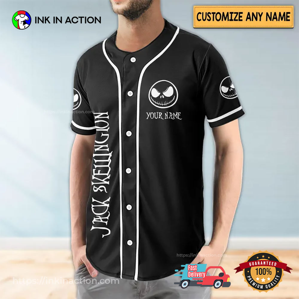 Custom Jack Skellington Baseball Jersey Unisex T-shirt, Sweatshirt, Hoodie, Long Sleeve Tee - T-Shirt, Sweatshirt, Hoodie