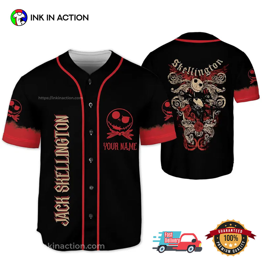 Custom Jack Skellington Halloween Baseball Jersey Unisex T-shirt, Sweatshirt, Hoodie, Long Sleeve Tee - T-Shirt, Sweatshirt, Hoodie