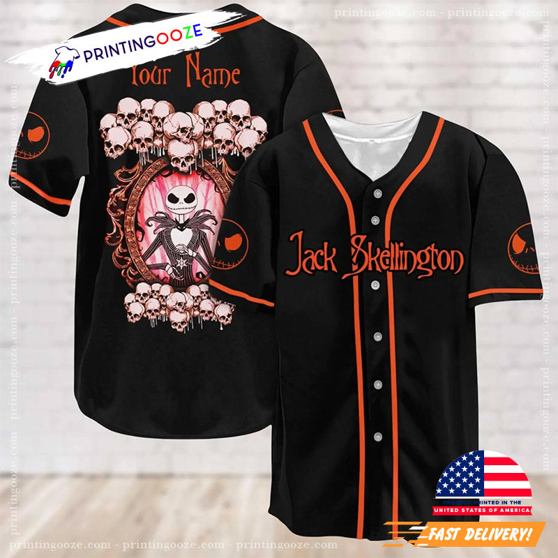 Custom Jack Skellington Spooky Season Baseball Jersey Unisex T-shirt, Sweatshirt, Hoodie, Long Sleeve Tee - T-Shirt, Sweatshirt, Hoodie