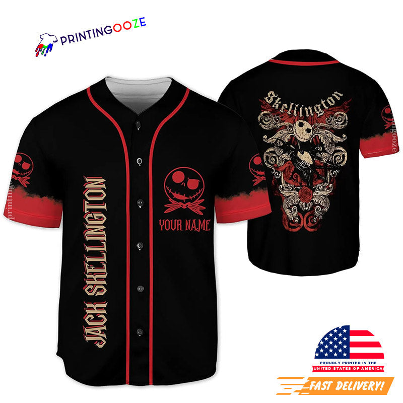 Custom Jack Skellington The Nightmare Before Christmas Baseball Jersey Unisex T-shirt, Sweatshirt, Hoodie, Long Sleeve Tee - T-Shirt, Sweatshirt, Hoodie
