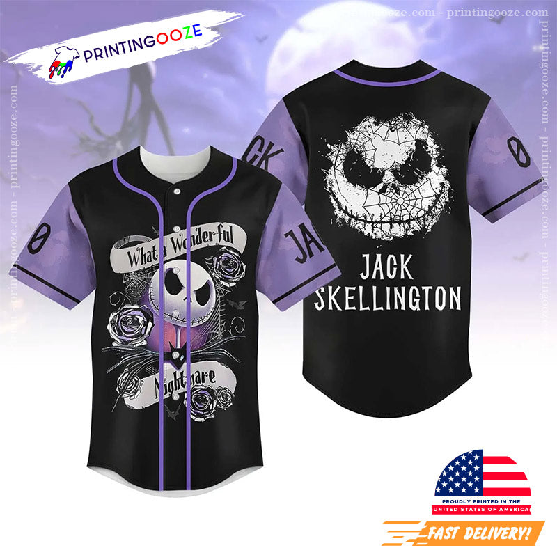 Custom Jack Skellington What A Wonderful Nightmare Baseball Jersey Unisex T-shirt, Sweatshirt, Hoodie, Long Sleeve Tee - T-Shirt, Sweatshirt, Hoodie