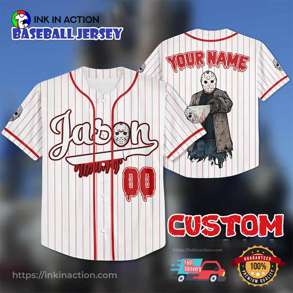 Custom Jason Voorhees Friday The 13th Baseball Jersey Unisex T-shirt, Sweatshirt, Hoodie, Long Sleeve Tee - T-Shirt, Sweatshirt, Hoodie