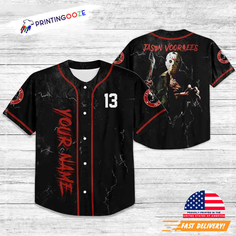 Custom Jason Voorhees Halloween Baseball Jersey Unisex T-shirt, Sweatshirt, Hoodie, Long Sleeve Tee - T-Shirt, Sweatshirt, Hoodie