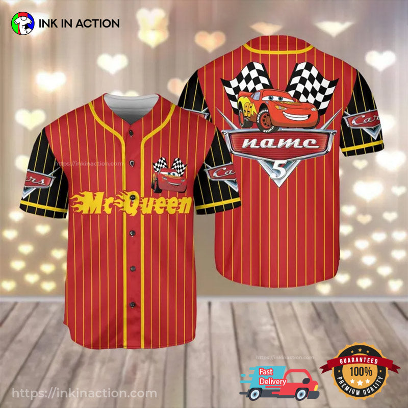 Custom Lightning McQueen Red And Black Baseball Jersey Unisex T-shirt, Sweatshirt, Hoodie, Long Sleeve Tee - T-Shirt, Sweatshirt, Hoodie