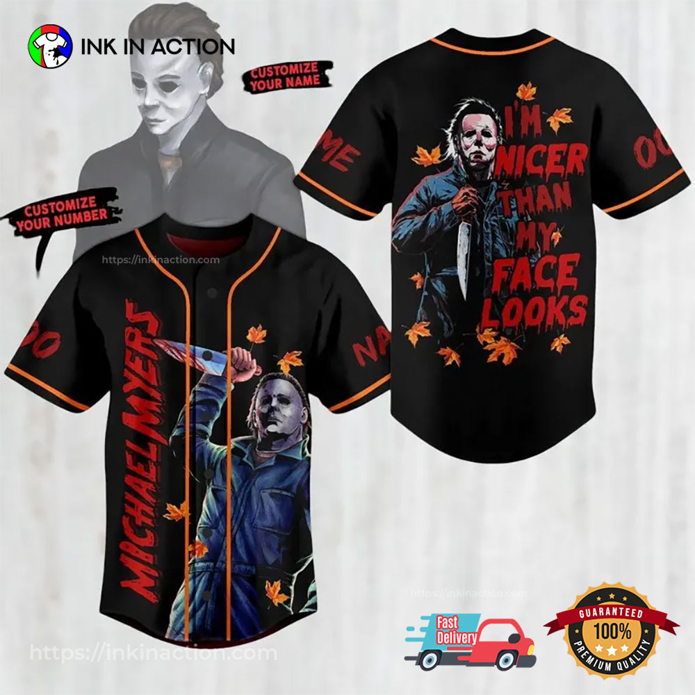 Custom Michael Myers Spooky Season Baseball Jersey Unisex T-shirt, Sweatshirt, Hoodie, Long Sleeve Tee - T-Shirt, Sweatshirt, Hoodie