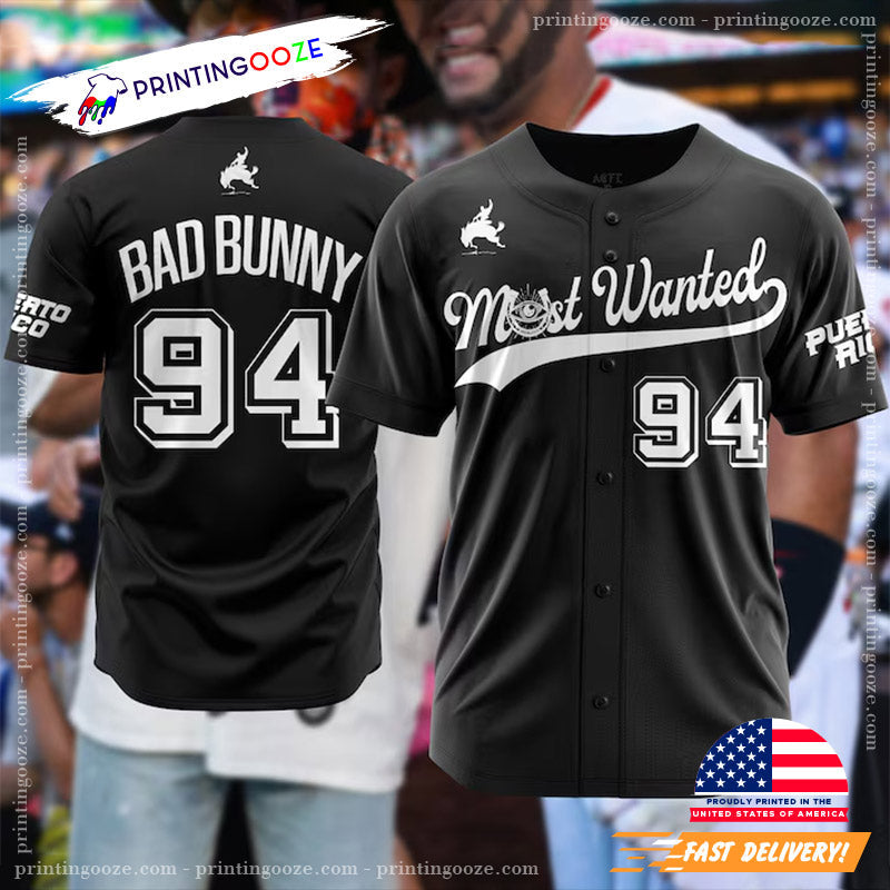 Custom Most Wanted Tour Bad Bunny Baseball Jersey Unisex T-shirt, Sweatshirt, Hoodie, Long Sleeve Tee - T-Shirt, Sweatshirt, Hoodie