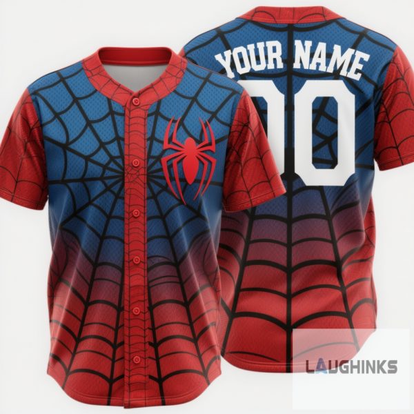 Custom Name And Number Spiderman Baseball Jersey Shirt Unisex T-shirt, Sweatshirt, Hoodie, Long Sleeve Tee - T-Shirt, Sweatshirt, Hoodie