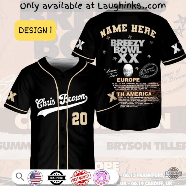 Custom Name Breezy Bowl Xx 2025 Tour Chris Brown Baseball Jersey Shirt Unisex T-shirt, Sweatshirt, Hoodie, Long Sleeve Tee - T-Shirt, Sweatshirt, Hoodie