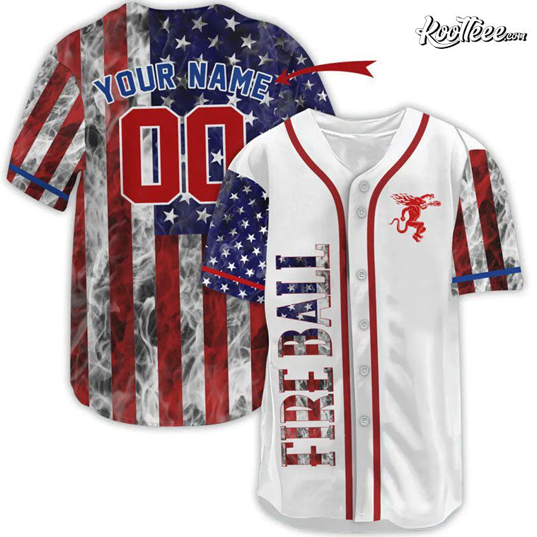 Custom Patriot Fireball Whiskey Baseball Jersey Unisex T-shirt, Sweatshirt, Hoodie, Long Sleeve Tee - T-Shirt, Sweatshirt, Hoodie