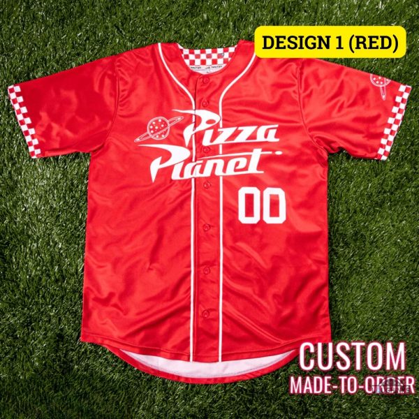 Custom Pizza Planet Baseball Jersey Shirt Red And White NEW Unisex T-shirt, Sweatshirt, Hoodie, Long Sleeve Tee - T-Shirt, Sweatshirt, Hoodie