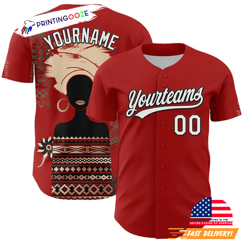Custom Red White-Black Black History Month Baseball Jersey Unisex T-shirt, Sweatshirt, Hoodie, Long Sleeve Tee - T-Shirt, Sweatshirt, Hoodie