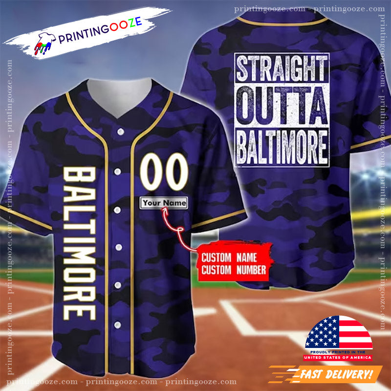 Custom Straight Outta Baltimore Baseball Jersey Unisex T-shirt, Sweatshirt, Hoodie, Long Sleeve Tee - T-Shirt, Sweatshirt, Hoodie