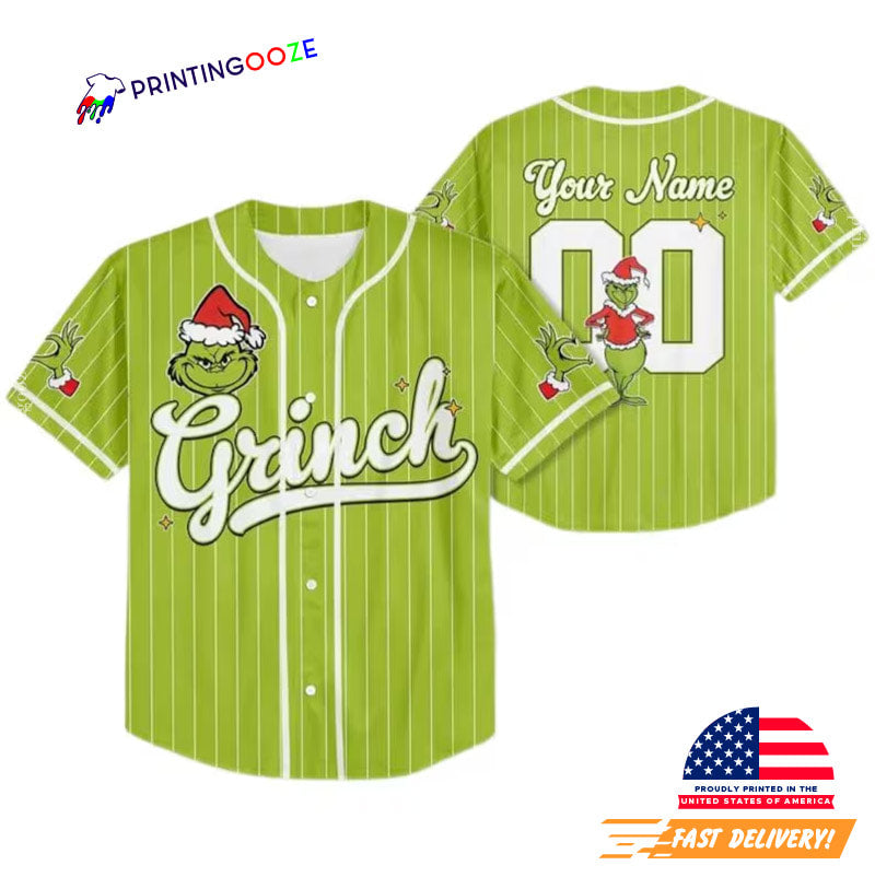 Custom The Grinch Green Guy Christmas Baseball Jersey Unisex T-shirt, Sweatshirt, Hoodie, Long Sleeve Tee - T-Shirt, Sweatshirt, Hoodie