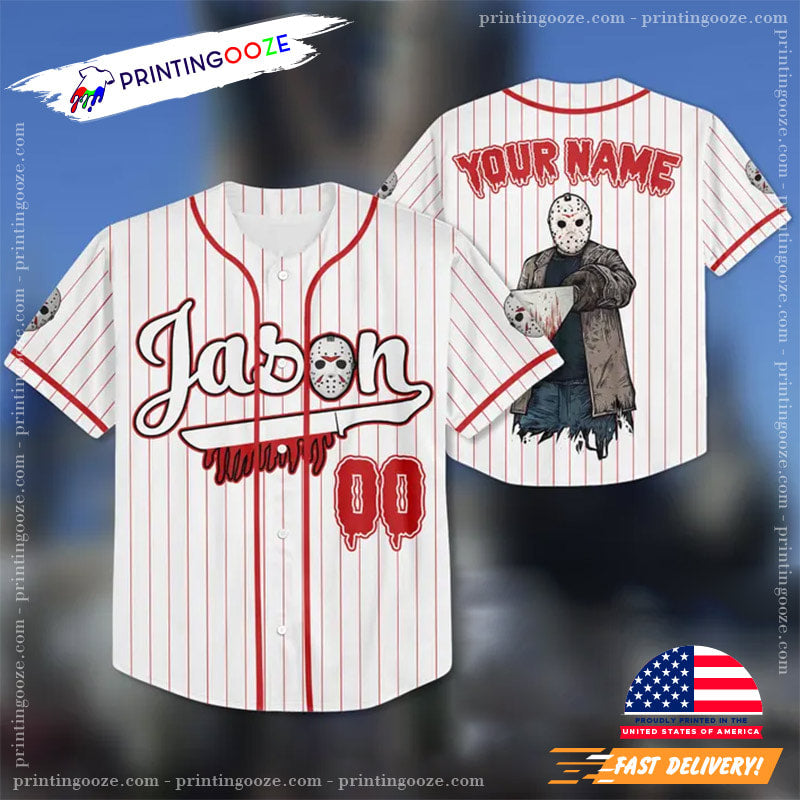Custom Jason The Killer Halloween Baseball Jersey Unisex T-shirt, Sweatshirt, Hoodie, Long Sleeve Tee - T-Shirt, Sweatshirt, Hoodie