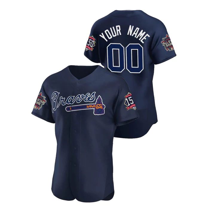 Custom Atlanta Braves Stitched Navy Game Patch 2021 All Star 150th Baseball Jerseys baseball jersey product view 1