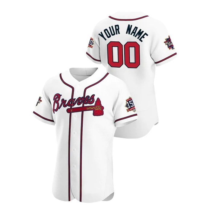 Custom Atlanta Braves Stitched White Game Patch 2021 All Star 150th Baseball Jerseys baseball jersey product view 1