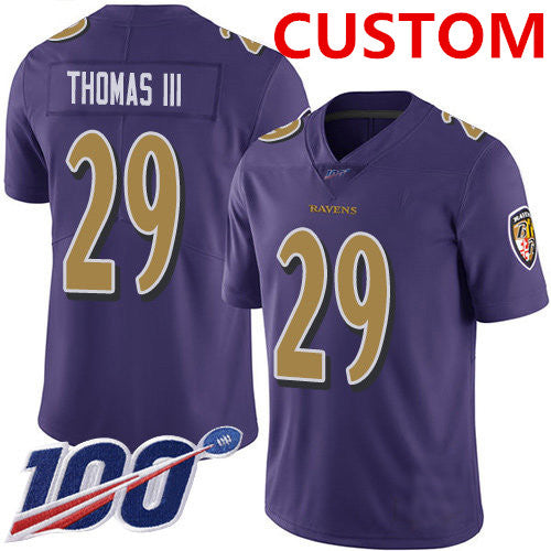 Custom B.Ravens Purple Men's Stitched Limited Rush 100th Season Jersey Stitched American Football Jerseys football jersey product view 1