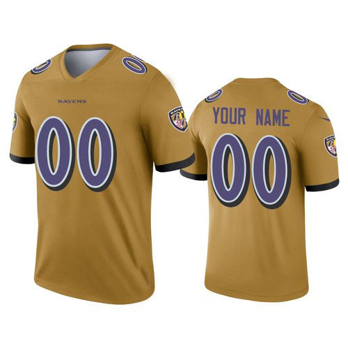 Custom B.Ravens Gold Inverted Legend Jersey American Jerseys Stitched American Football Jerseys football jersey product view 1