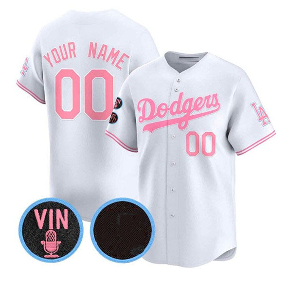 Custom Los Angeles Angels Active Player White Pink With Vin & Kobe Patch Limited Stitched Baseball Jersey baseball jersey product view 1