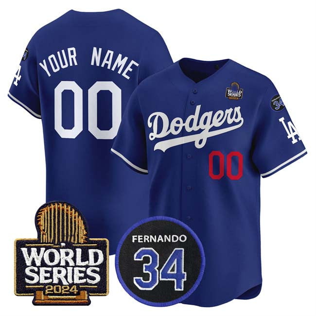 Custom Los Angeles Dodgers ACTIVE PLAYER Royal 2024 World Series With Fernando Memorial Patch Limited Stitched Baseball Jersey baseball jersey product view 1