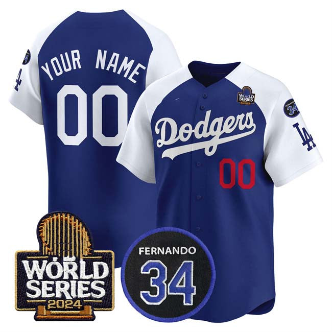 Custom Los Angeles Dodgers ACTIVE PLAYER Royal White 2024 World Series With Fernando Memorial Patch Limited Stitched Baseball Jersey baseball jersey product view 1