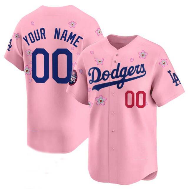 Custom Los Angeles Dodgers Active Player Pink 2025 Tokyo Series Limited Stitched Baseball Jersey baseball jersey product view 1