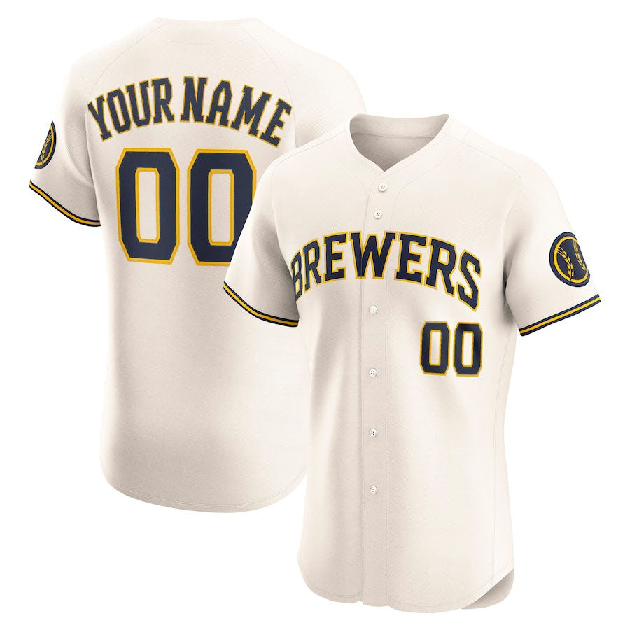 Custom Milwaukee Brewers Home Elite Jersey ¨C Cream Stitched Baseball Jersey baseball jersey product view 1