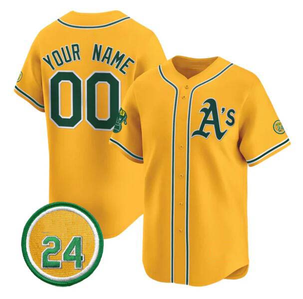 Custom Oakland Athletics Active Player Gold Rickey Henderson Patch Vapor Premier Limited Stitched Baseball Jersey baseball jersey product view 1